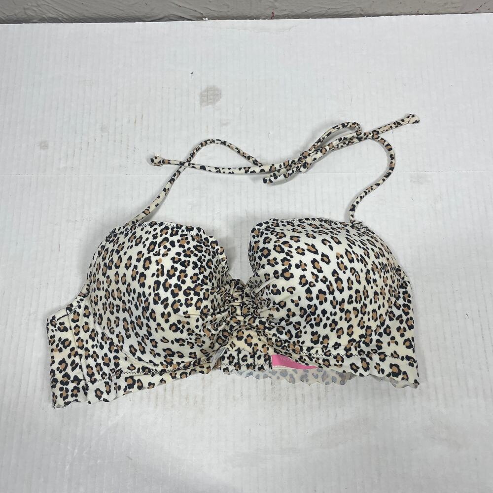 Victoria's Secret Women's Brown Black Beige Animal Print Swimsuit Top Size 34B